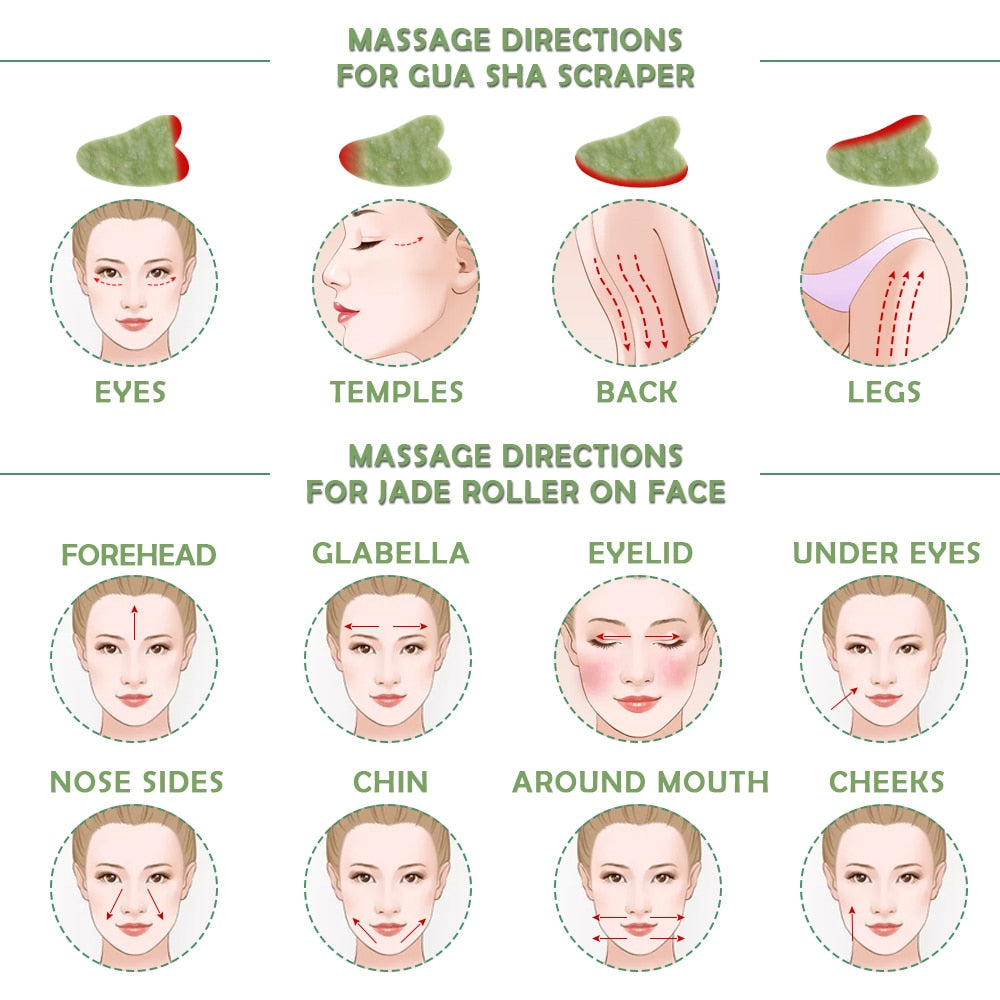 Natural Facial Massager Face Roller Gua Sha Scraper Double Heads Jade Stone Roller Skin Care Rose Quartz Massage for Face Body