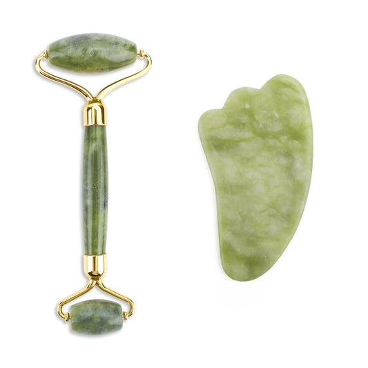 Natural Facial Massager Face Roller Gua Sha Scraper Double Heads Jade Stone Roller Skin Care Rose Quartz Massage for Face Body