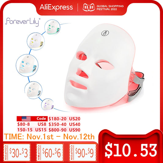 USB Charge 7Colors LED Facial Mask Photon Therapy Skin Rejuvenation Anti Acne Wrinkle Removal Skin Care Mask Skin Brightening